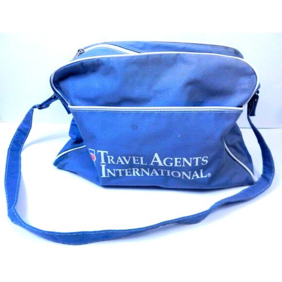 Vintage Travel Agents International Shoulder Bag Blue Carry On Tote Arline Bag - Picture 4 of 9